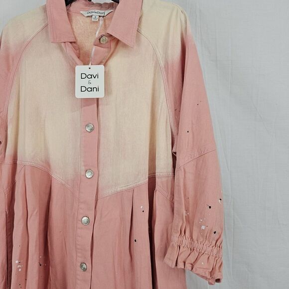 Davi & Dani Ella Denim Paint Splatter Button Down Dress In Pink Women's Sz Med - Picture 4 of 11